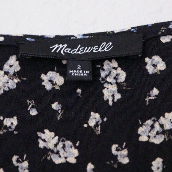 Madewell Long Sleeve Button Front Midi Dress 2 Baby's Breath  Black Blue Floral - Picture 5 of 15
